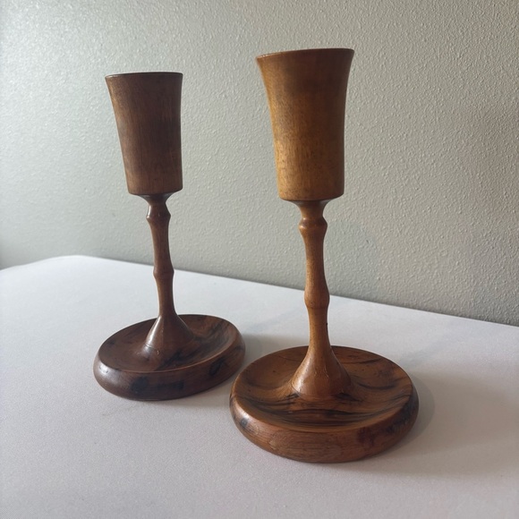 VINTAGE Handcrafted Wood Candlestick Holders Excellent Vintage Condition MCM - Picture 4 of 6
